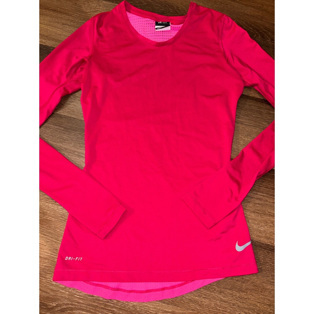 Nike Dri-FIT Pink Long Sleeve Running Top Mesh Back Thumbholes Womens Small